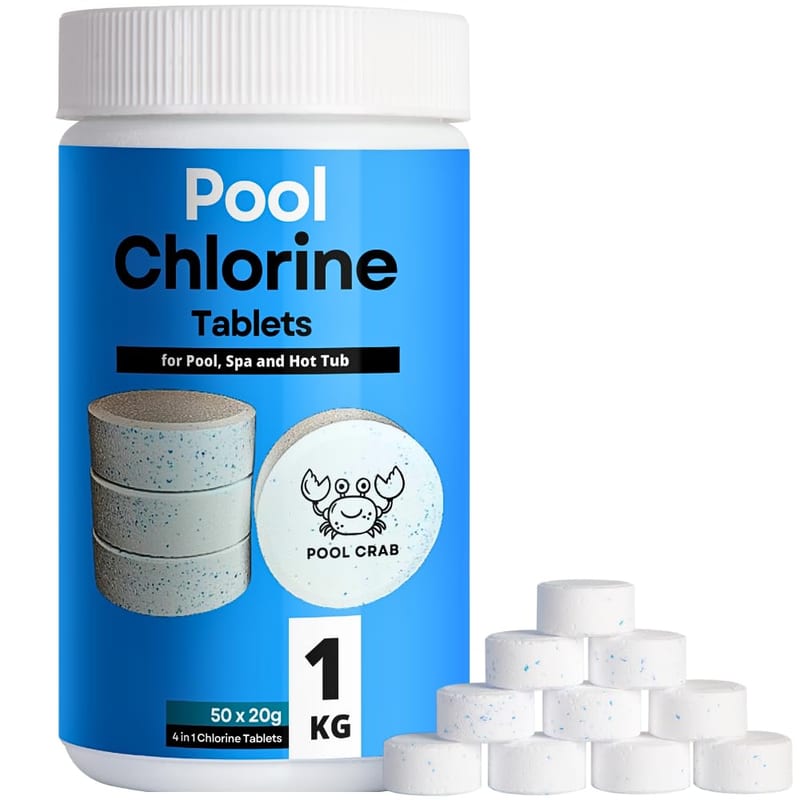 Pool Crab Pool Chlorine Tablets, 1kg Multifunctional 4-in-1 Dispenser Tablets for Swimming Pool, Hot Tub, Spa
