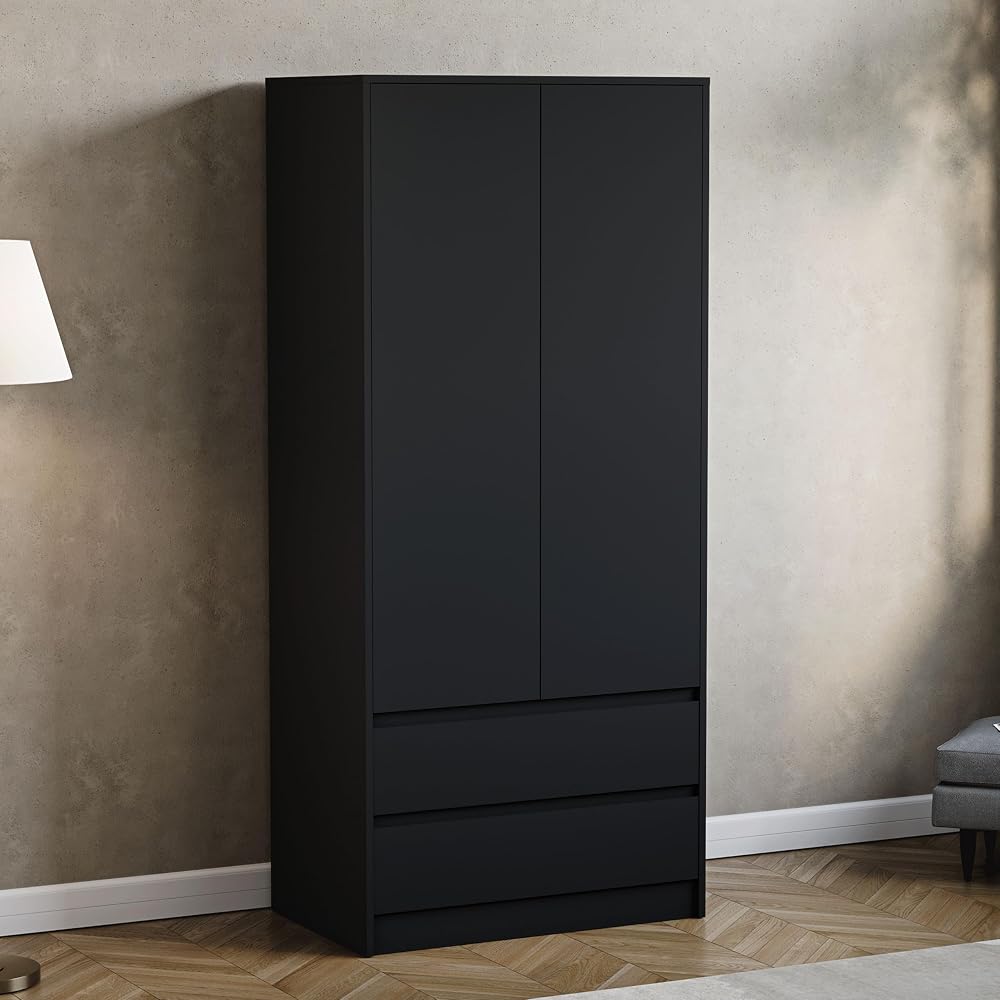 Vida Designs Denver 2 Door Wardrobe With 2 Drawers, Black