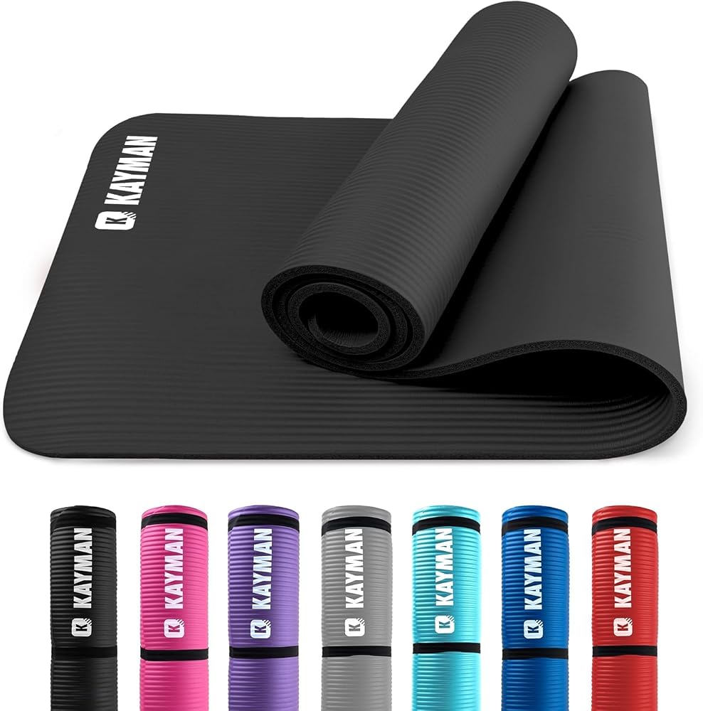 KAYMAN Exercise Yoga Mat Non Slip, 183 x 60cm Eco-Friendly Training Mat with Carrying Straps