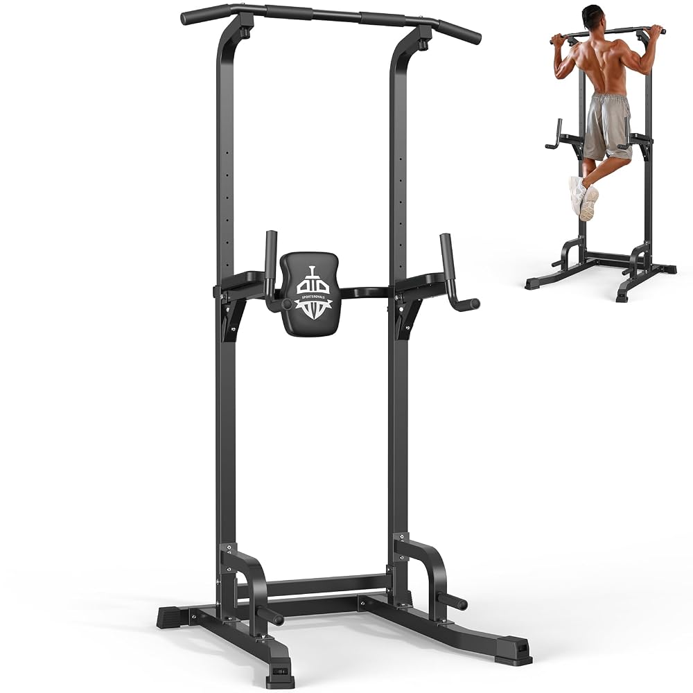 Sportsroyals Power Tower Pull Up Bar Station, 450LBS Stable Pull Up Dip Station for Home Gym Strength Training