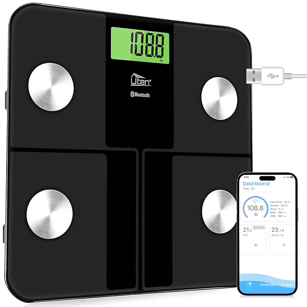 Uten USB Rechargeable Body Fat Scales, Bluetooth Smart Bathroom Scale with App