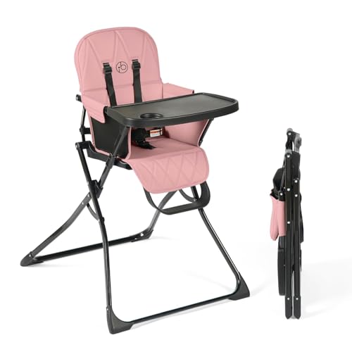 Ickle Bubba Flip Magic Fold Highchair, 5-Point Harness, Quick One-Hand Fold, Blush Pink
