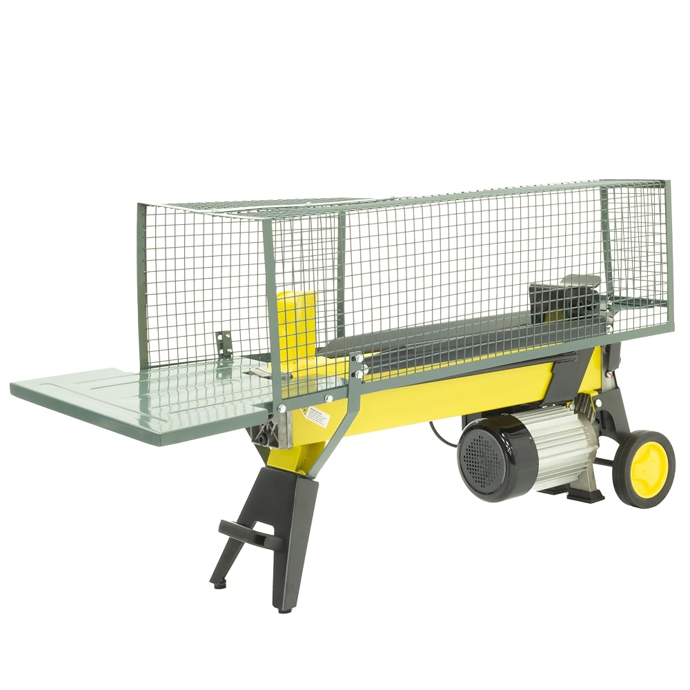 Platinum PLS5H 5 Ton Hydraulic Electric Log Splitter With Wheels, 2000W Motor, Safety Shut-Off & Cage Guard, Logs Up to 52cm Length & 25cm Diameter