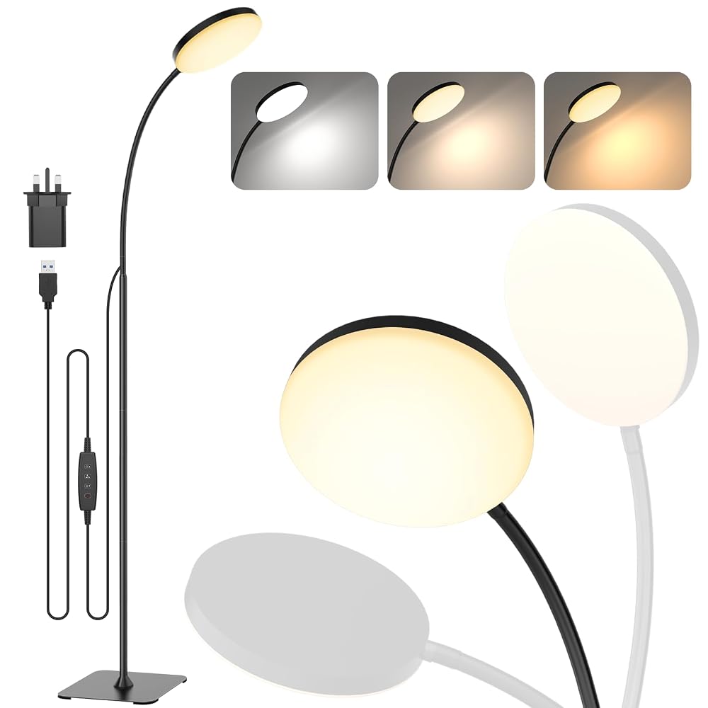 Mojimdo LED Floor Lamp, 10W Reading Standing Lamp with 3 Colour Temperatures & 5 Brightness Levels, Dimmable Floor Lamp