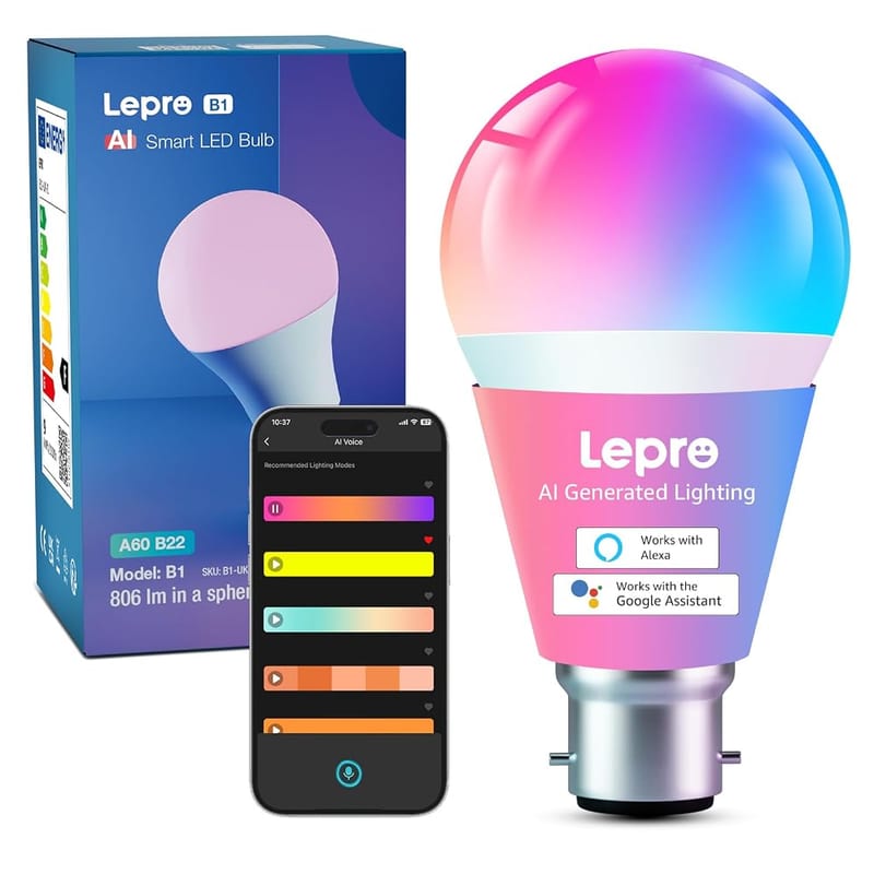 Lepro AI Smart Bulb B22, WiFi LED Colour Changing Bulb, Works with Alexa & Google Home