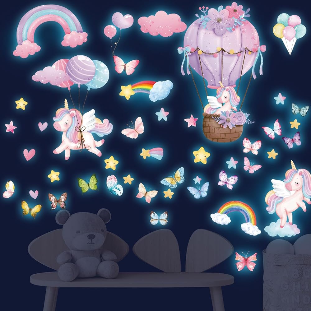 Tarklanda Unicorn Rainbow Butterfly Wall Stickers for Nursery