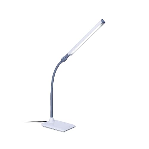 Daylight UnoPro LED Desk Lamp – 6,000K Table Lamp with 4 Brightness Levels, Anti-Glare Shade, Flexible Arm & Pivoting Head – White Desk Light for Sewing, Reading & Crafts