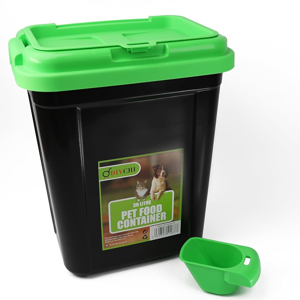 DIVCHI 40L Pet Food Storage Container, Flip Top Locking System with Integrated Scoop, Airtight, 15 KG Capacity