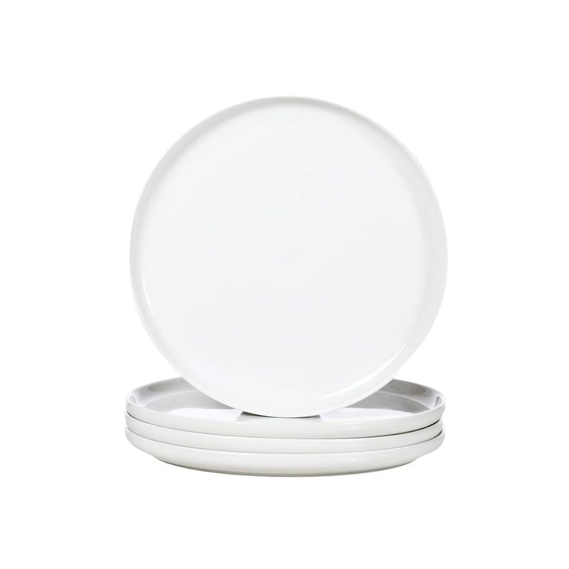 WishDeco Ceramic Dinner Plates Set of 4, Large Serving Plates 27cm / 10.5 inch, White Round Porcelain