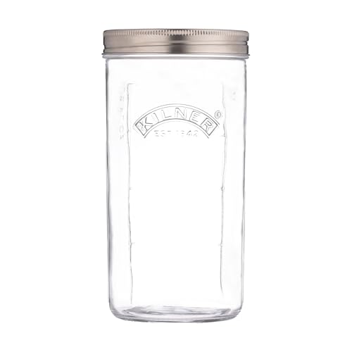 Kilner 1 Litre Fermentation Jar Set Wide Mouth Glass Jar with Silicone Valve Lid, Ceramic Weights & Recipe Booklet, Ideal for Small Batch Fermentation