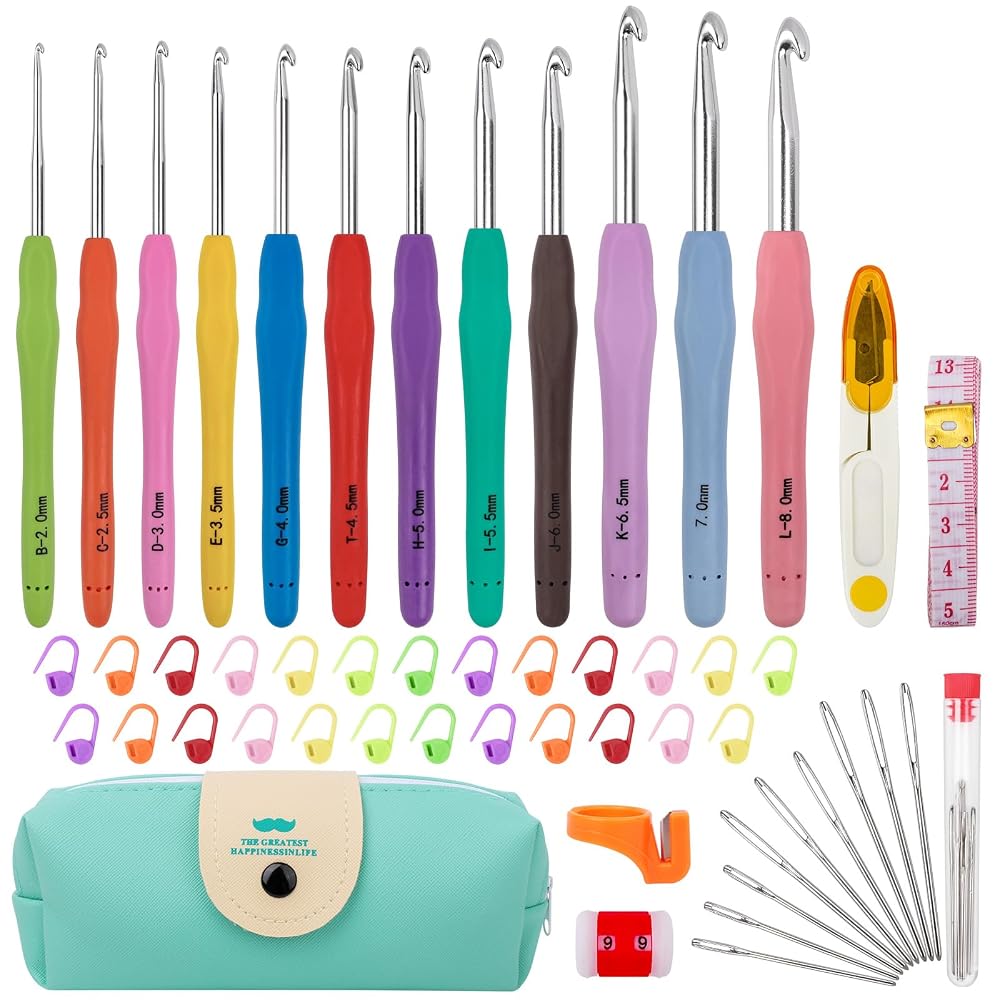 Crochet Hooks Set 51 Pack Knitting Kit, 12 Sizes Crochet Hooks with Case, Ergonomic Grip for Arthritic Hands