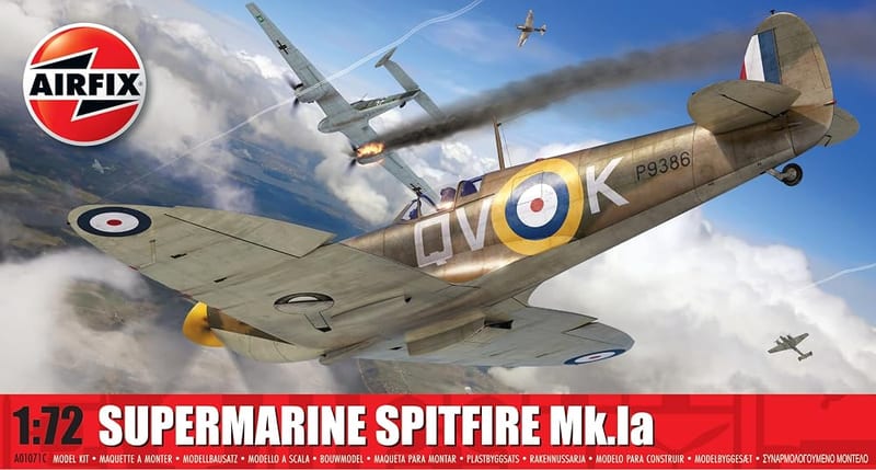 Airfix Standard Model Set A01071C Supermarine Spitfire Mk.Ia Model Building Kit, 1:72 Scale