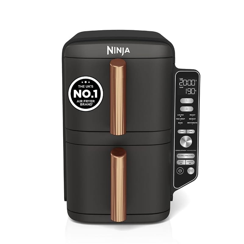 Ninja Double Stack XL Air Fryer, Vertical Dual Drawer AirFryer, SL400UKCP, 9.5L Capacity, 6 Cooking Functions, 8 Portions, Black/Copper