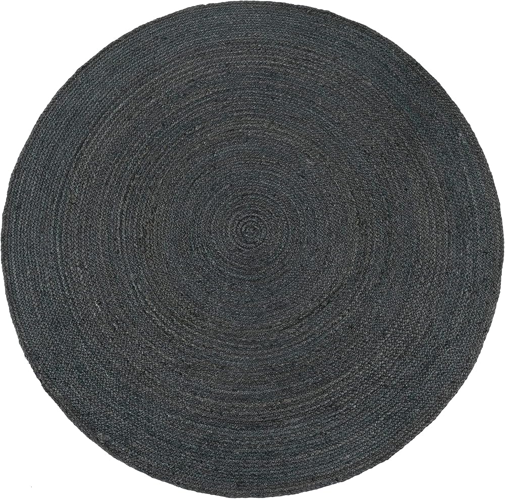 Gifiie Round Natural Jute Rug — 100% Ecological for Living Room, Dining Room, Bedrooms and Kitchens, Anthracite, 90cm