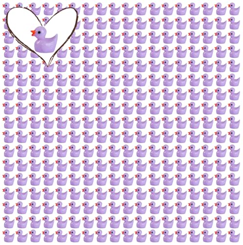 Pcxino 400pcs Mini Resin Duck Bulk Tiny Duck Figures for Micro Fairy Garden Landscape Aquarium Decor (Purple)
