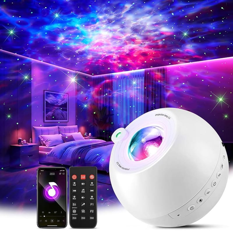PIKOY Galaxy Projector, 15 Colors, Bluetooth Speaker, 7 Brightness, 4 Speed, Green Star, Remote, Timer, Bedroom Night Light Decor