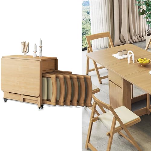 Solid Wood Folding Dining Table Set with 6 Chairs, Space Saver Butterfly Table