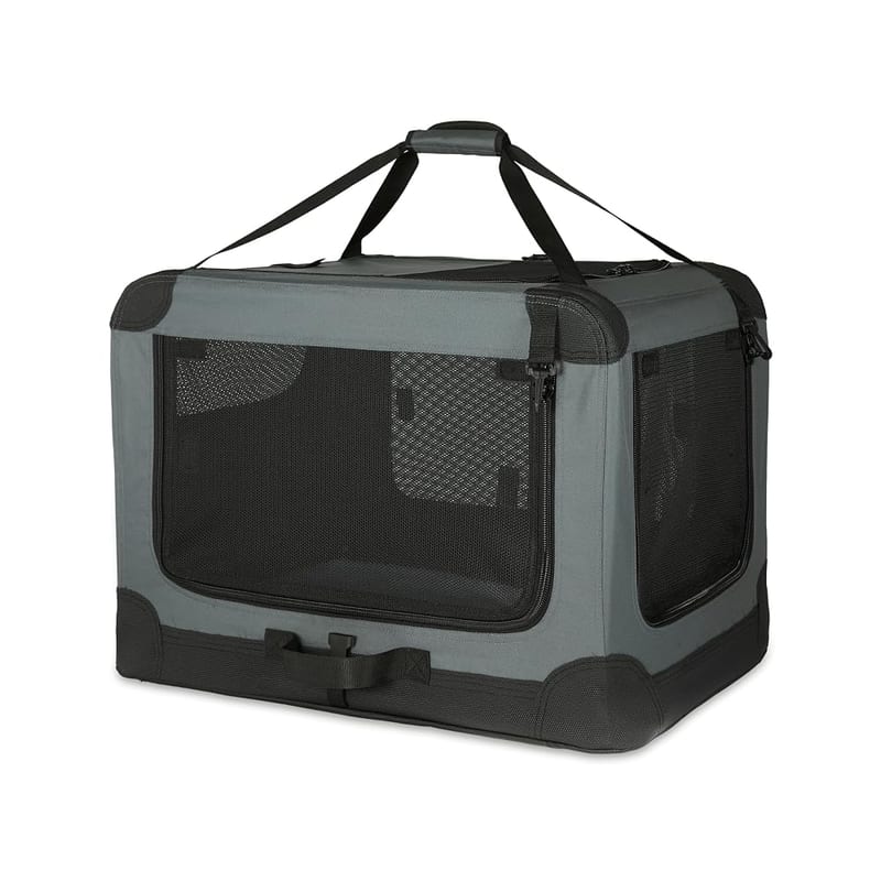 Amazon Basics 4-Door Portable Soft-Sided Folding Travel Crate Kennel, Medium