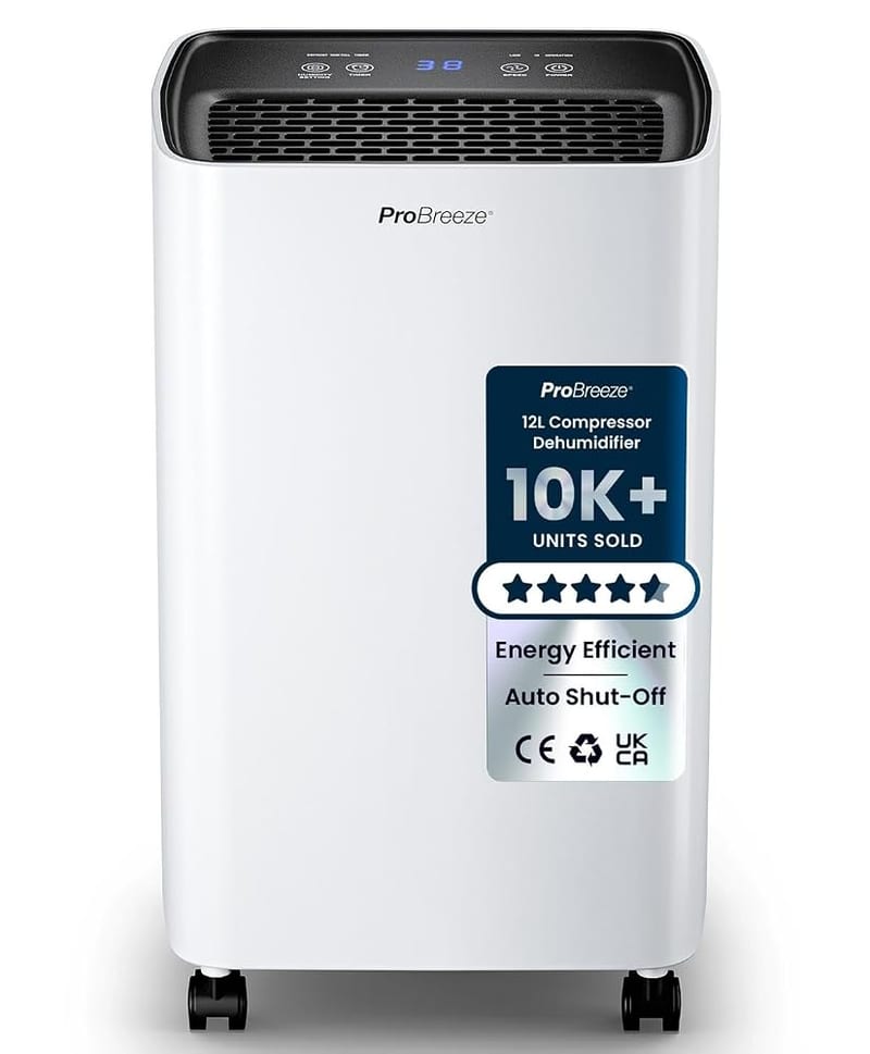 Pro Breeze 12L Compressor Dehumidifier with 2L Water Tank, Laundry Drying & Automatic Humidity Sensor