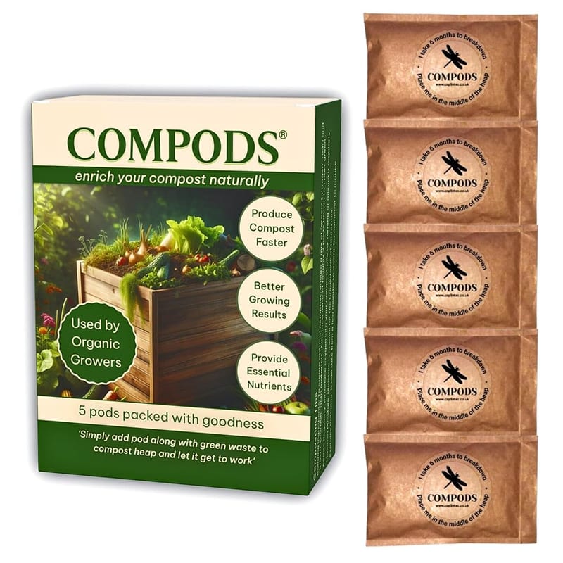 ComPods Organic Compost Activator and Accelerator, 5 Pods, 150g | Multi-Purpose Compost Maker & Starter for Kitchen Bins, Houseplants & Gardens, Speeds Composting, Works on 150L Waste