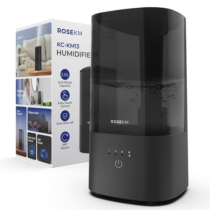 Rosekm Humidifiers Cool Mist for Bedroom, Quiet Ultrasonic Humidifier with Night Light