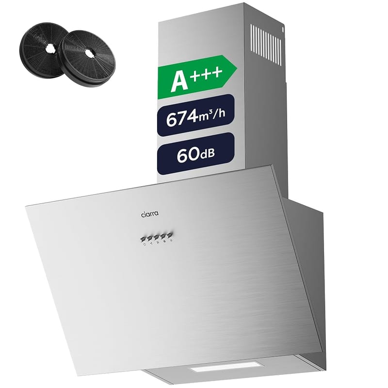 CIARRA Angled Cooker Hood 60cm, 650m3/h, 3 Speeds, Class A+++ - Black