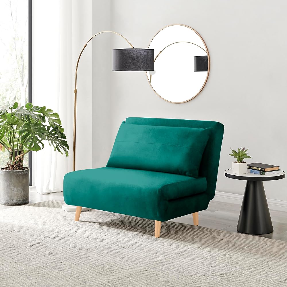 Furniturebox UK 'Bobby' Green Velvet Fabric Armchair Sofa Bed
