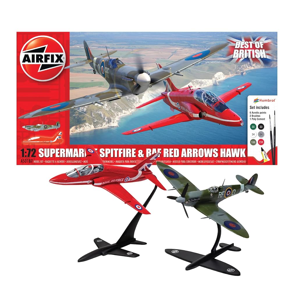 Airfix A50190 Supermarine Spitfire & F-45 B Lightning II Multipack Gift Set, 1:72 Scale, with Paints and Glue
