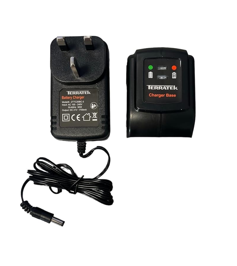 Terratek 20V Fast Battery Charger, 1-Hour Charge, Compatible With Terratek 20V Cordless Tool Range