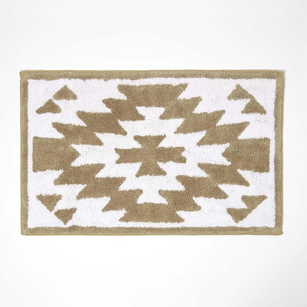 HOMESCAPES Natural Cotton Bath Mat with Traditional Kilim Design, Super Absorbent Tufted Bathmat, 50 x 80cm