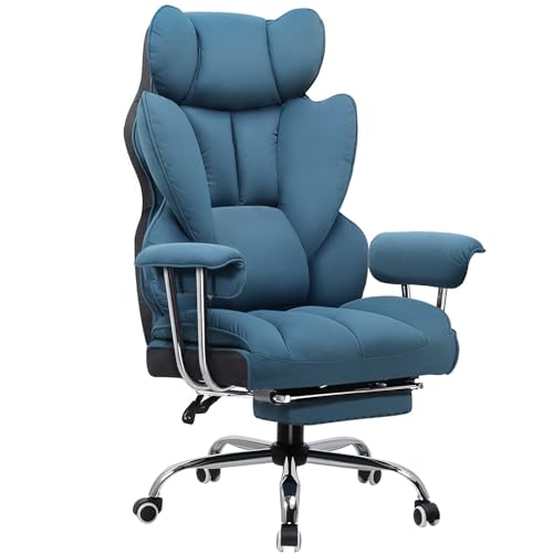 GTPLAYER Gaming Chair Heavy Duty Executive Office Chair with Footrest & Pocket Spring Lumbar Support, Big and Tall Adjustable High Back Computer Chairs for Gamer, Home Office, Blue