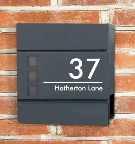 House Number/Road Post Box Letterbox Wall Art Sticker, Decal, Graphic lt11 (White)
