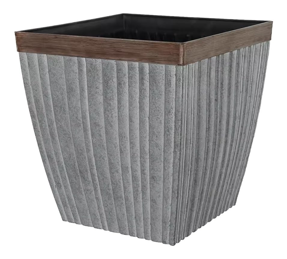 Muddy Hands 43 Litre Galvanised-Look Large Plant Pot, Square Plastic Planter