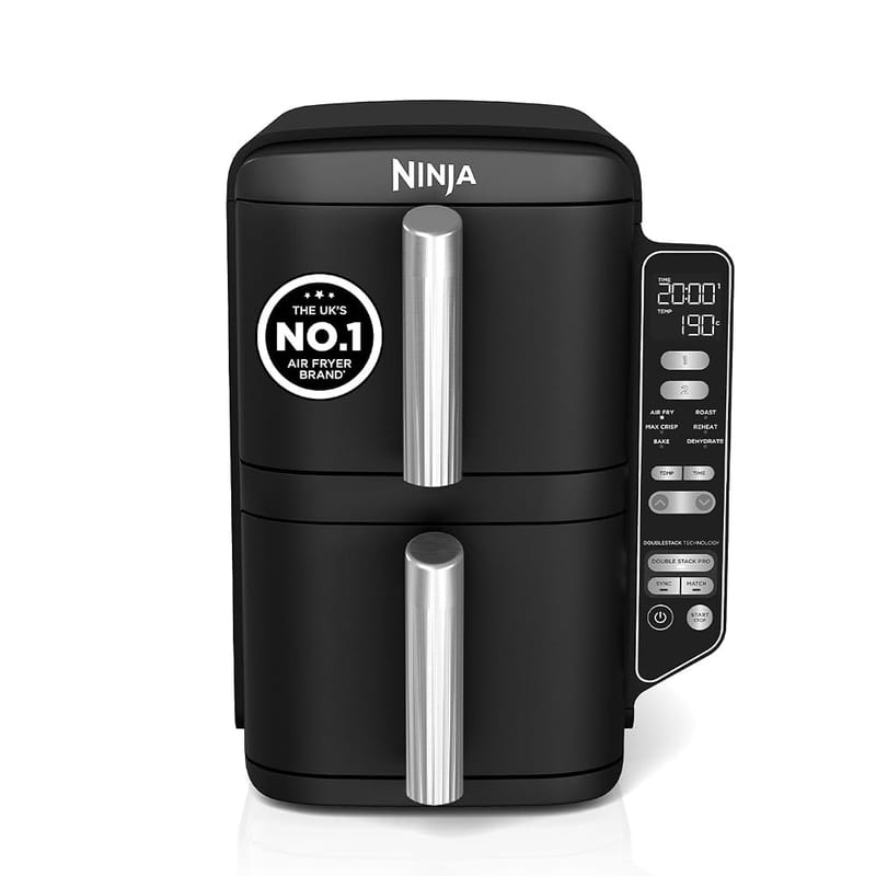 Ninja Double Stack Air Fryer, Vertical Dual Drawer Air Fryer, 6 Portions, 7.6L Capacity, 6 Cooking Functions, Black (SL300UK)