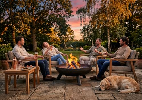 Hammer & Tongs 99cm Iron Fire Pit - Large Outdoor Round Garden Fire Bowl Brazier Garden Patio Heater Stove for Wood Logs, Charcoal Burning, BBQ, Camping Firepit