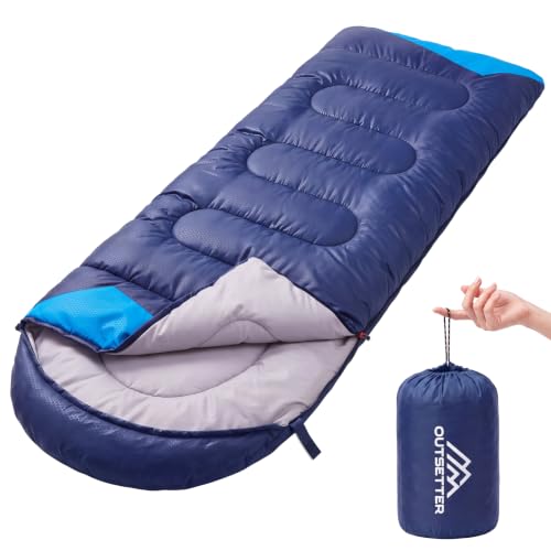 Sleeping Bags for Adults 3 Season Backpacking Lightweight Waterproof Cold Weather Sleeping Bag for Kids Warm Camping Hiking Outdoor Travel Hunting with Compression Bags Navy Blue