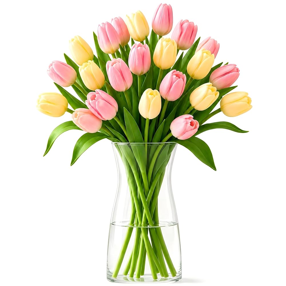 Der Rose 8 Inch Clear Glass Flower Vase, Round Vase for Home Table Centrepiece Décor