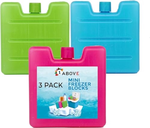 1Above 3pk Mini Freezer Blocks, Long Lasting Reusable Family Pack Ice Block for Cool Box, Cooler Bag to Keep Drink, Food, Lunch Boxes Cool