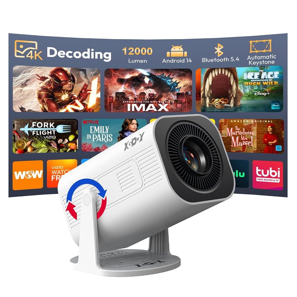 XGODY Gimbal 3 Pro Mini Portable Smart Projector, Android 14, Built-In Apps, Wi-Fi 6, Bluetooth 5.4, Supports 4K, Auto Keystone with 180° Stand