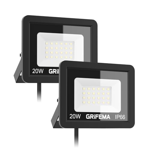GRIFEMA 20W LED Floodlight Outdoor 2200LM 6500K Pack of 2