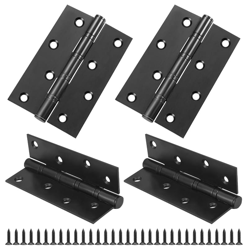 Door Hinges, 4 Inch (100mm x 75mm) Stainless Steel, Heavy Duty Ball Bearing, Black, 2 Pairs