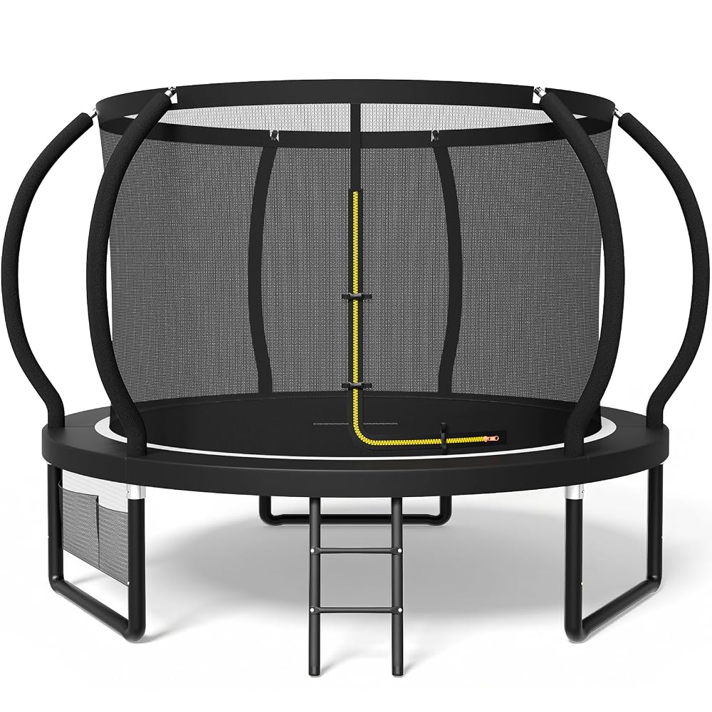 Devoko Outdoor Trampoline 7.5ft/10ft/12ft/14ft GS Certified Garden Trampoline With Safety Net, Non-Slip Ladder & Shoe Organiser, Fitness Rebound Trampoline for Kids and Adults
