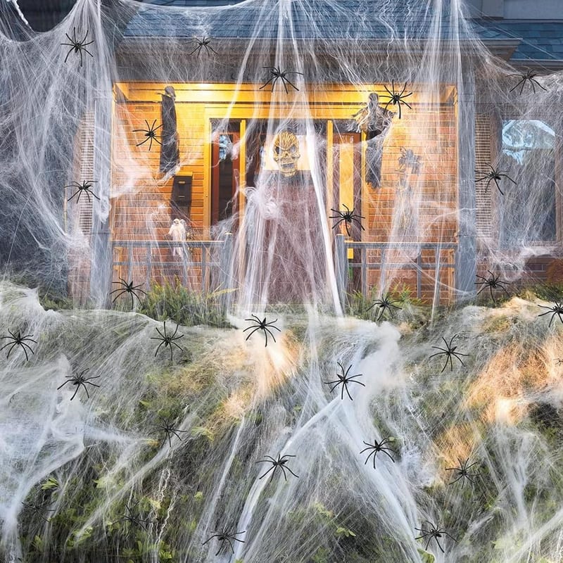 Halloween Spider Web Decoration, Spider Web Halloween Decoration with Fake Spiders Web Cobweb, Stretchable Halloween Cobwebs (200G Spider Web with 20pcs Fake Spiders)