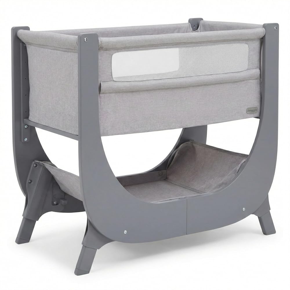 Shnuggle Air Lite Next to Me Bedside Crib, Adjustable Height with Breathable Mesh Sides, Pebble Grey