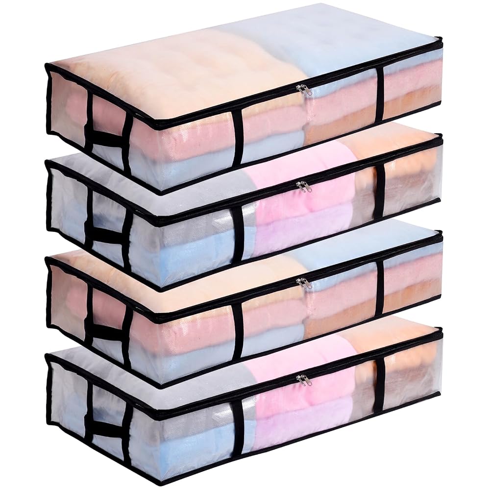4 Pack 90L Large Under Bed Storage Bags, Clear Underbed Storage Bag with Lid