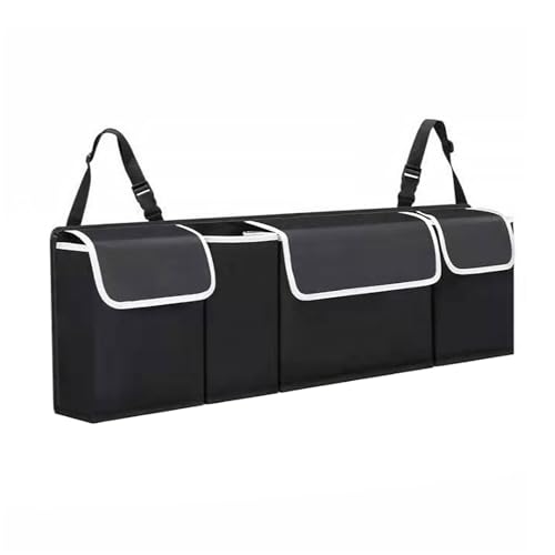 ASelected Car Trunk Organizer 90 x 25 x 12 cm with Adjustable Straps for SUV Foldable with Multiple Compartments Waterproof PVC Trunk Storage Space Saving, Black