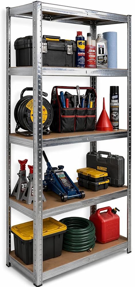 DIVCHI 5 Tier Storage Rack Heavy Duty Shelving Aluminium Garage Shelves Shed Storage Racking For Warehouse Workshop & Office (Silver), Up to 175kg Per Shelf