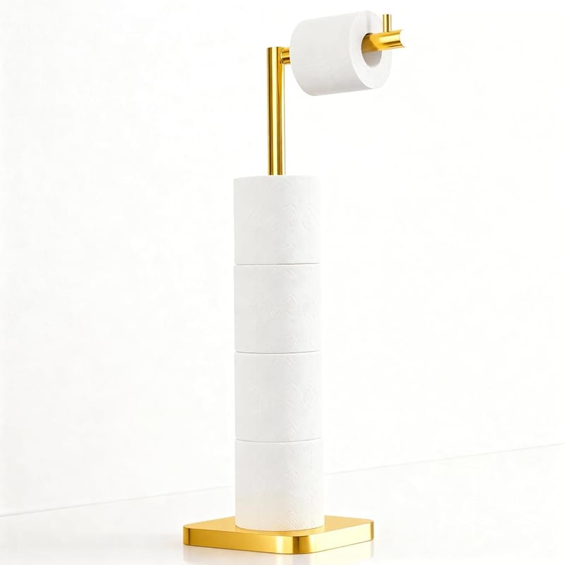 Toilet Roll Holder Free Standing for 5 Rolls, Stainless Steel Pedestal Stand, Golden
