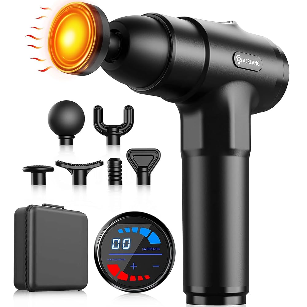 AERLANG Massage Gun with Heat, Deep Tissue Heat Muscle Massager with 20 Speeds and 6 Heads