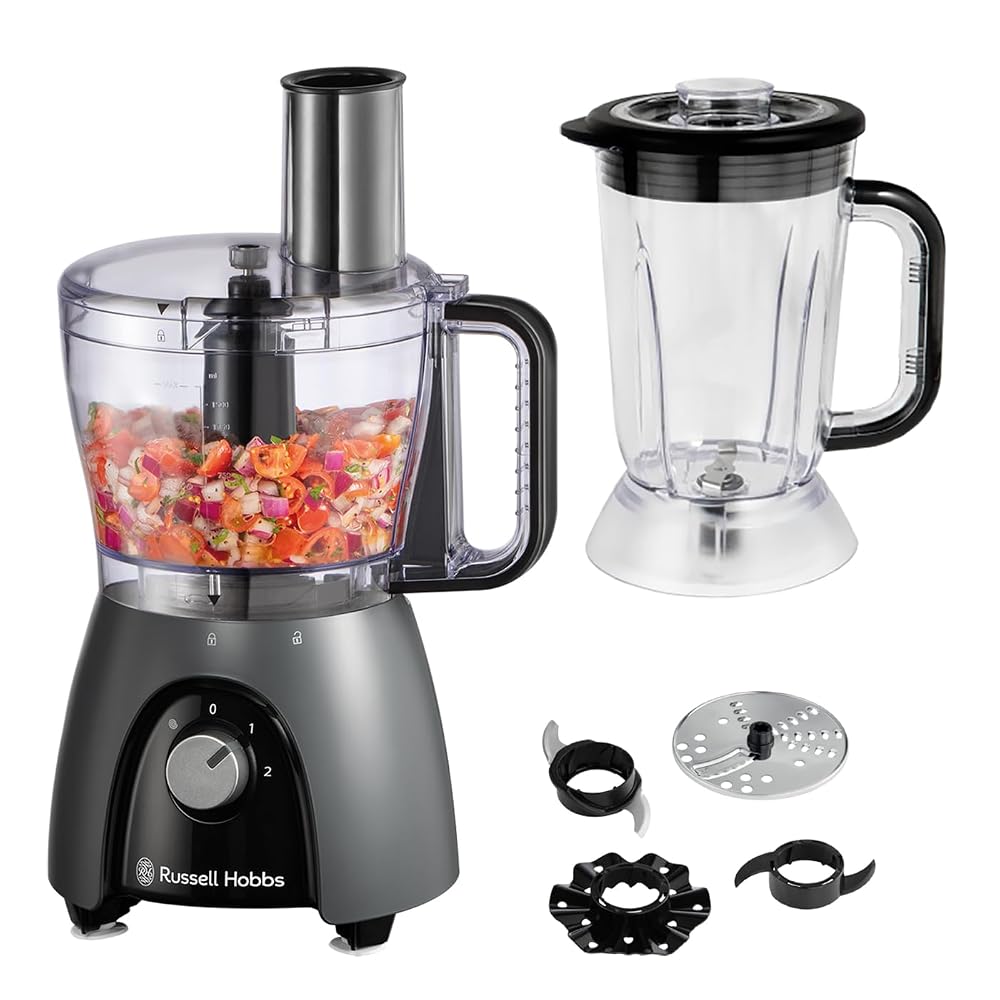 Russell Hobbs Food Processor, Blender/Chopper/Grinder/Vegetable Slicer, 900W Peak Power, Matte Charcoal (27111)